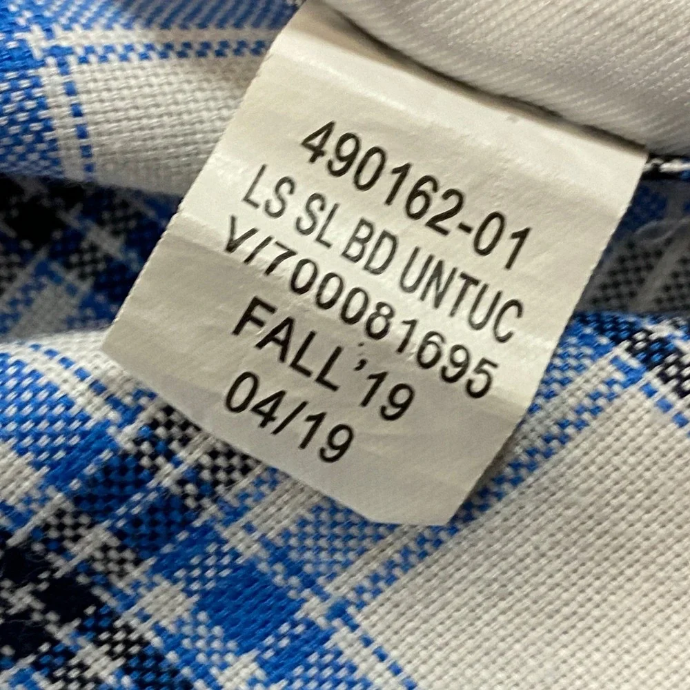 Banana Republic Mens Large‎ Untucked Fit Oxford Shirt Blue Plaid Cotton